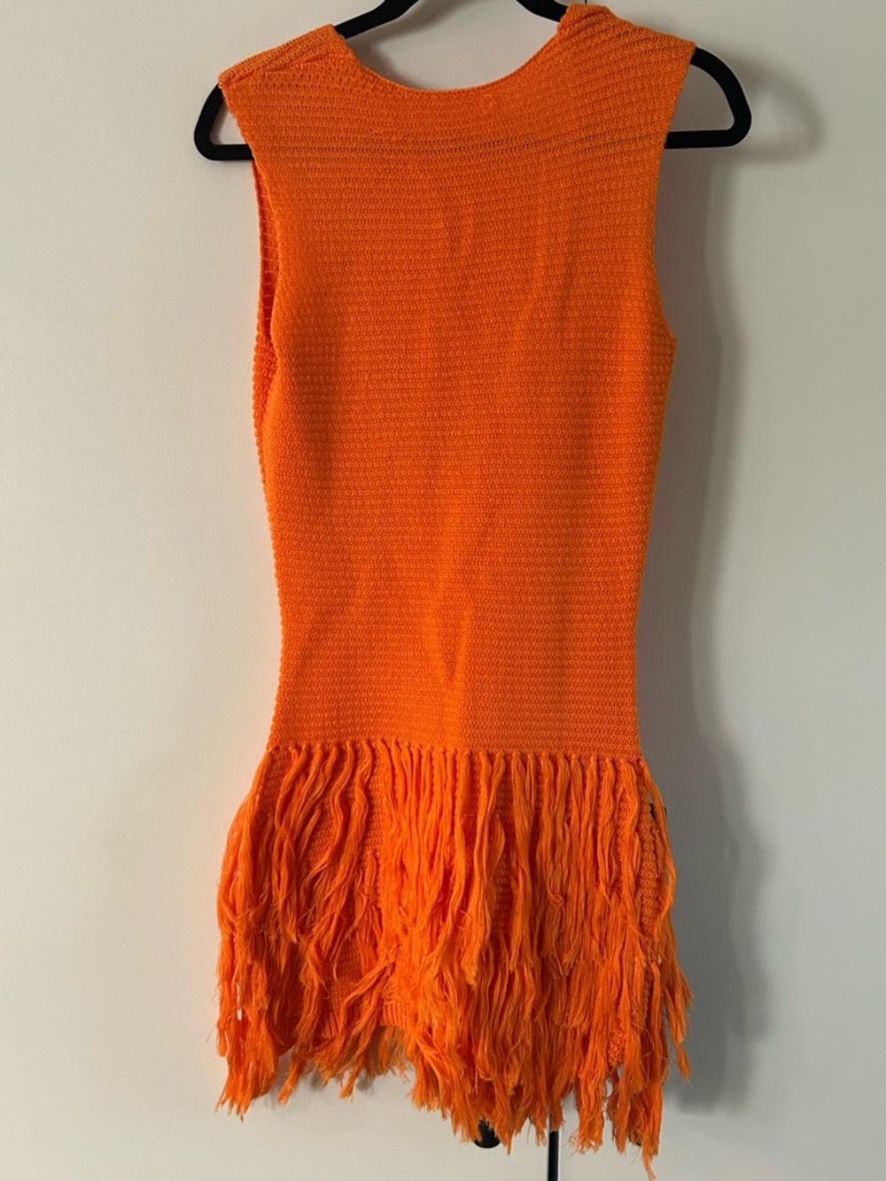Sleeveless Orange Fringe Mini Dress